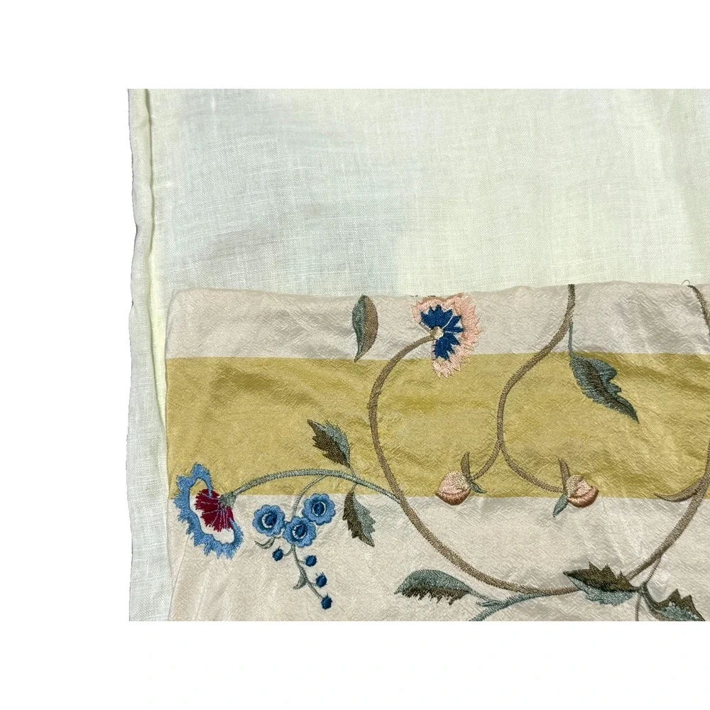 Vintage Hand Embroidered Pillowcase Decorative Cover Crewel Silk Linen Single